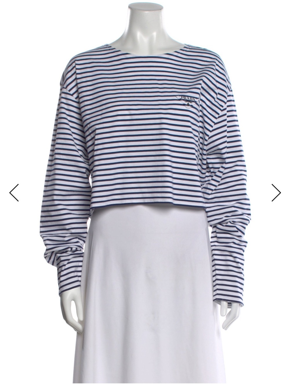 Prada White and Navy Striped Cropped Boatneck Top